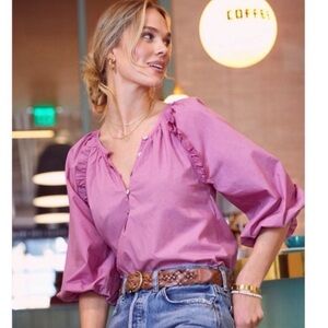 Cleobella large Jess magenta 
Ruffle Puff Sleeve Button Blouse